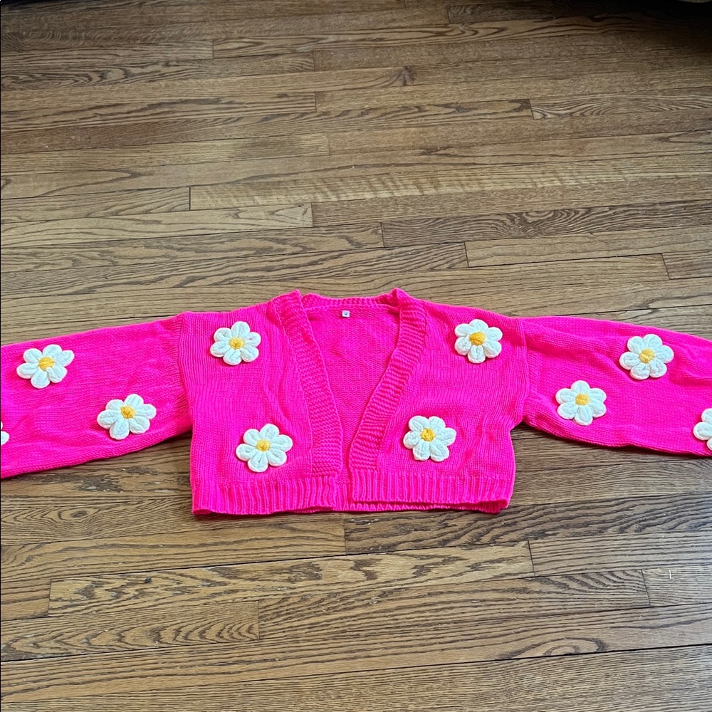 Pink Floral Cropped Cardigan